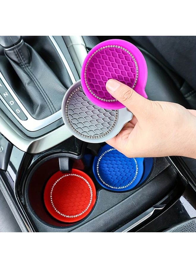 2PCS Green Rhinestone Silicone Car Cup Coasters Non Slip Universal Vehicle Cup Holder Accessories - Image 3